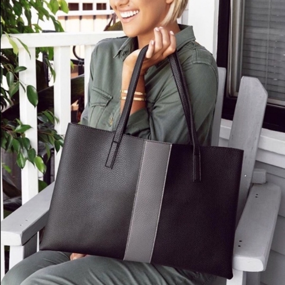 Vince Camuto black vegan leather tote